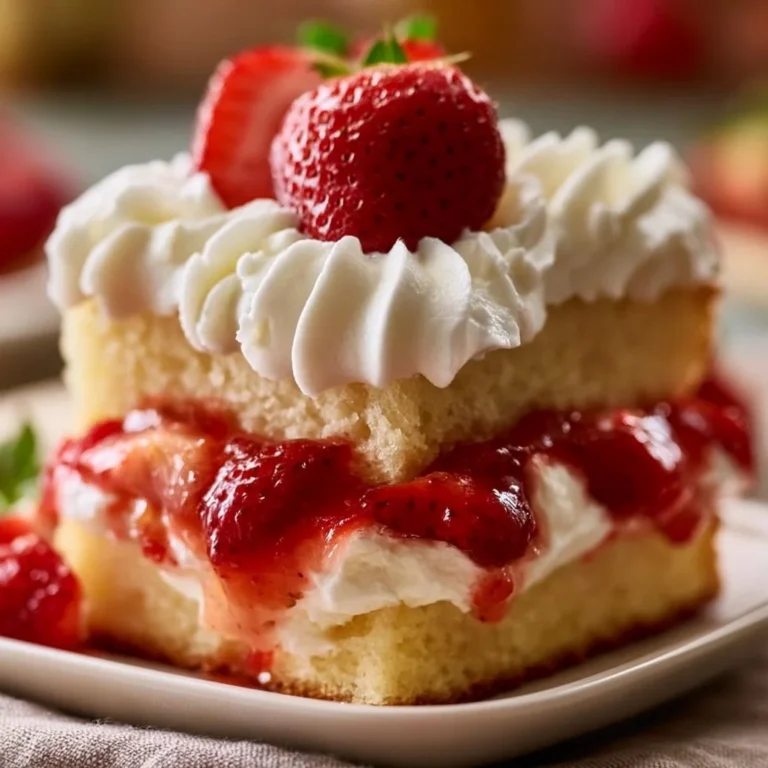Delicious strawberry shortcake topped with fresh strawberries and whipped cream