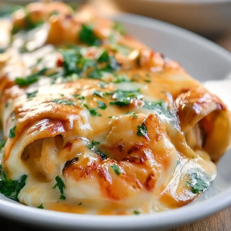 Creamy shrimp enchiladas topped with cheese and green sauce on a plate