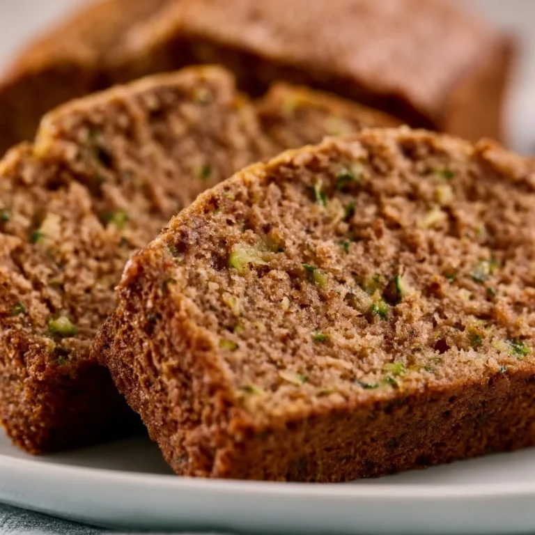 Delicious homemade zucchini bread loaf with slices on a wooden cutting board