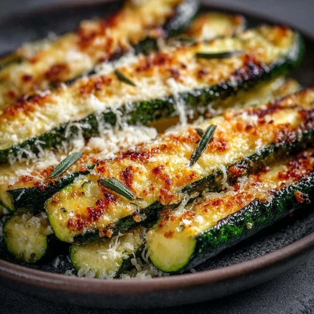 Baked Zucchini Parmesan with golden crust, fresh from the oven