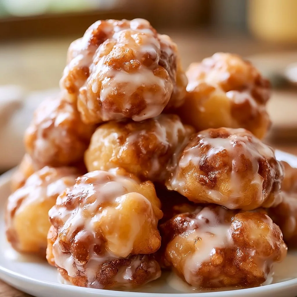 Delicious apple fritter bites freshly made with crispy edges and sweet apple filling
