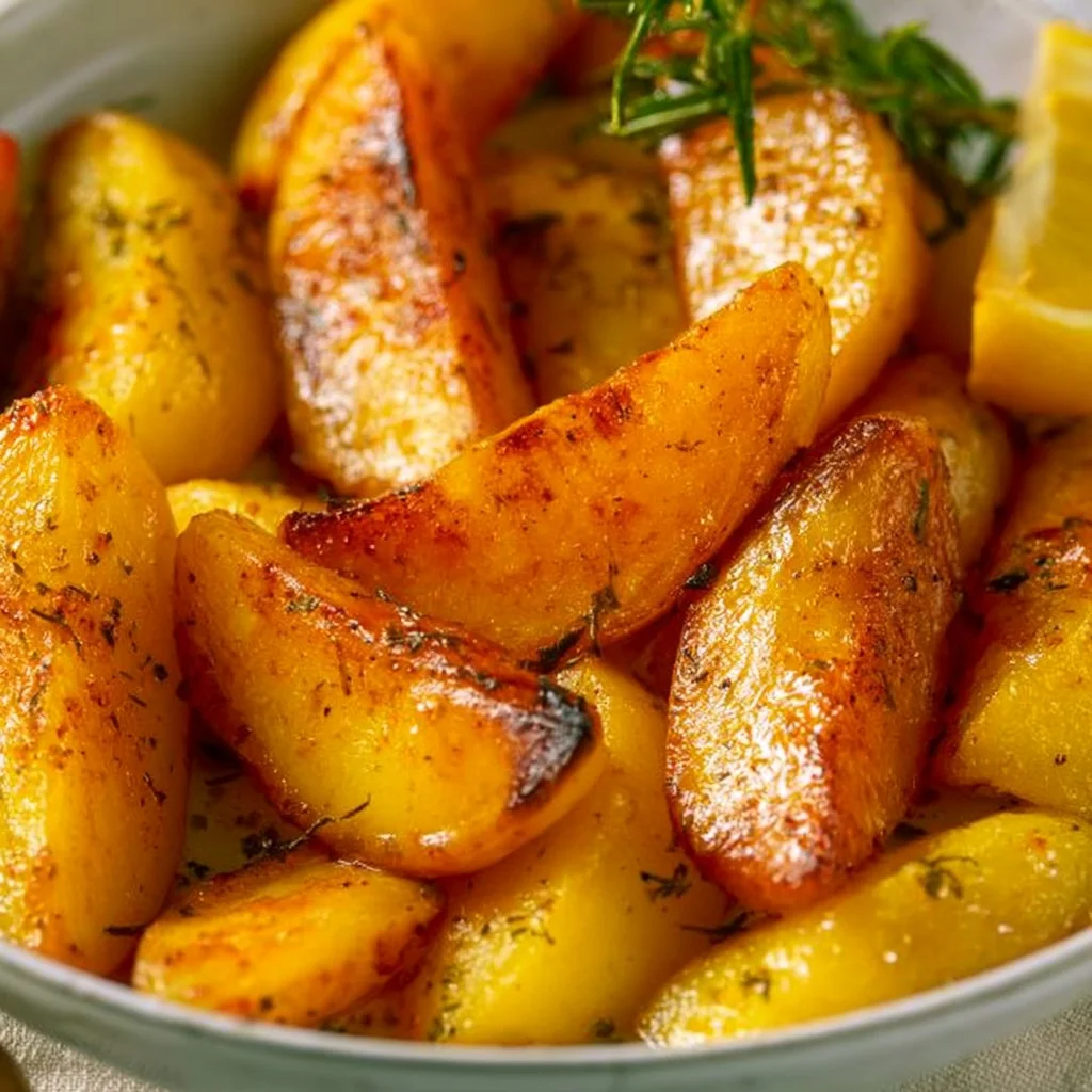 Delicious Greek lemon potatoes seasoned and roasted to perfection