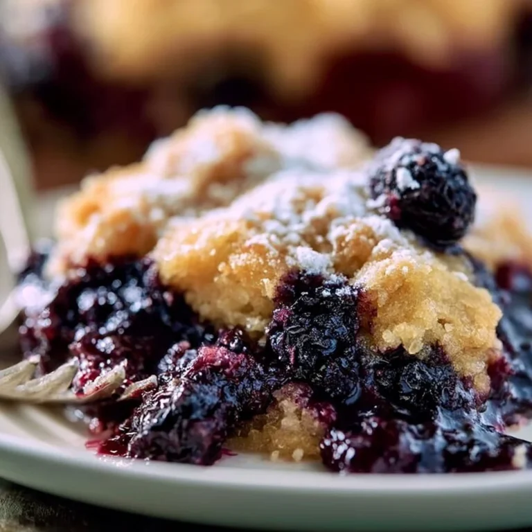 Freshly baked blueberry cobbler with a golden crust and juicy blueberries.