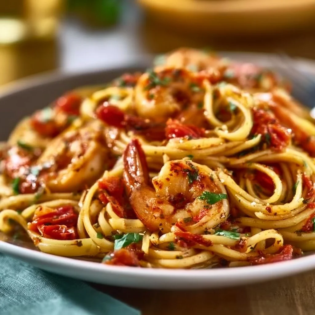 Delicious Cajun Shrimp Pasta served with herbs and spices.