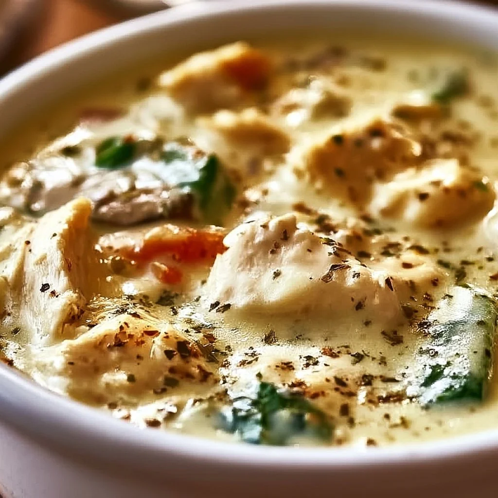 Creamy Marry Me Chicken Soup served in a bowl with basil garnish.