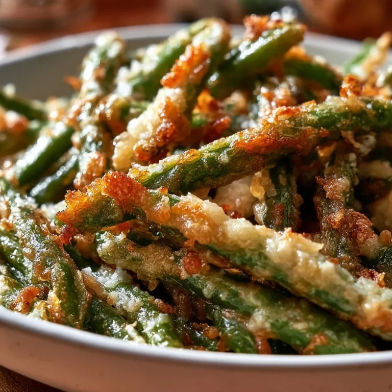 Crispy garlic parmesan green beans served on a plate