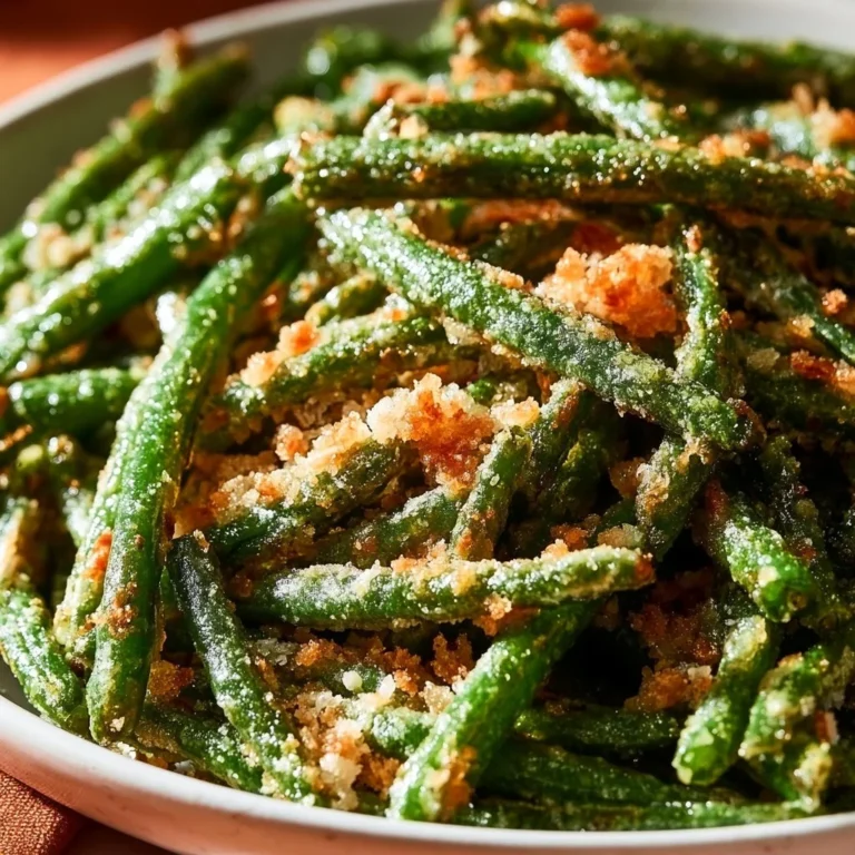 Crispy garlic parmesan green beans served on a plate