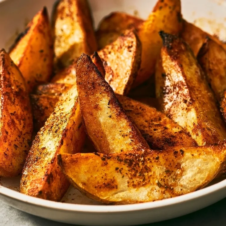 Delicious crispy oven baked potato wedges served with dipping sauce