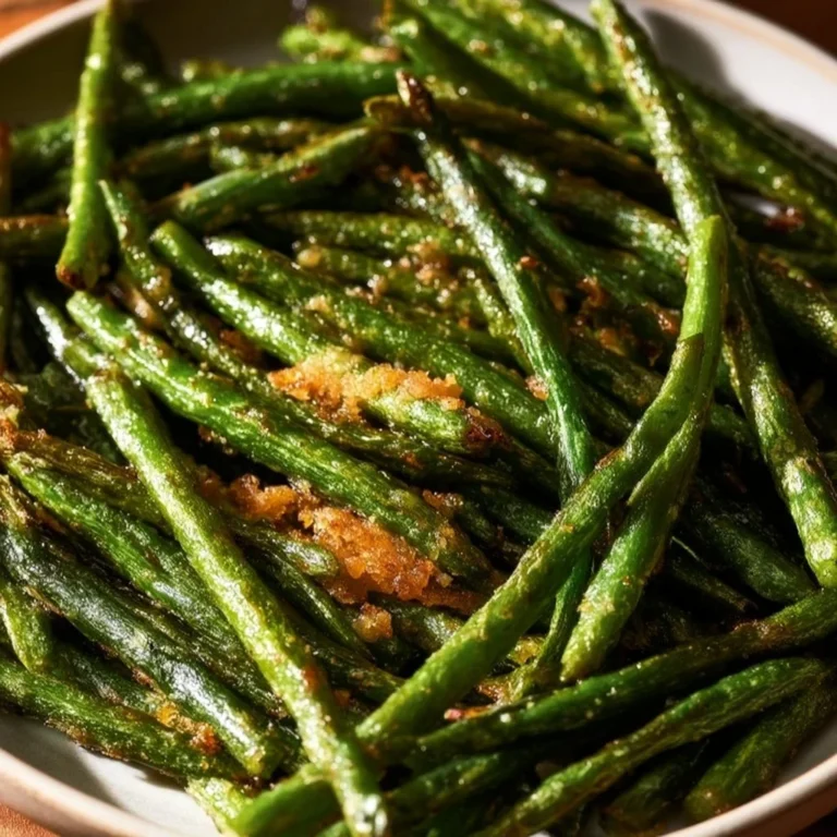 Crispy sheet pan green beans roasted with seasonings and olive oil