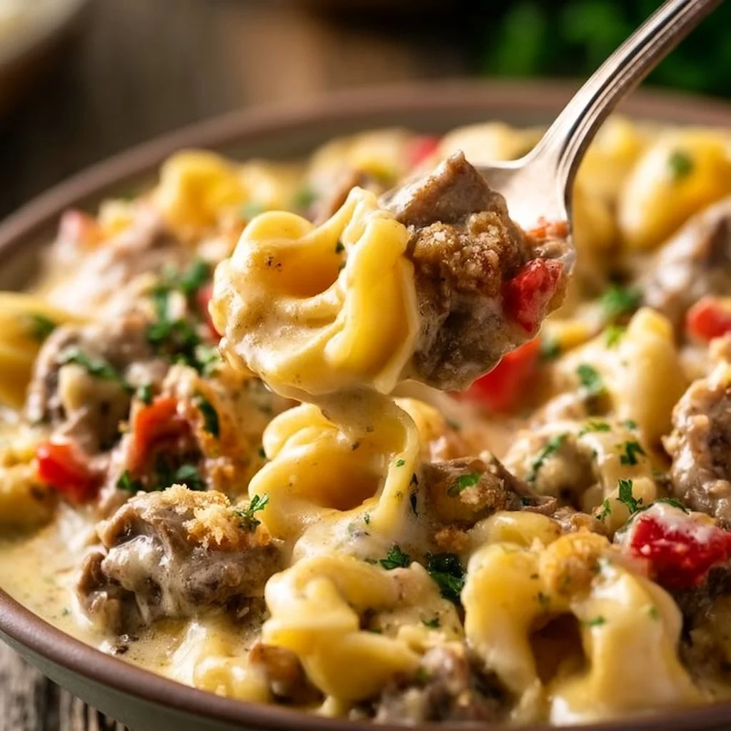 Crock Pot Cheesesteak Tortellini
