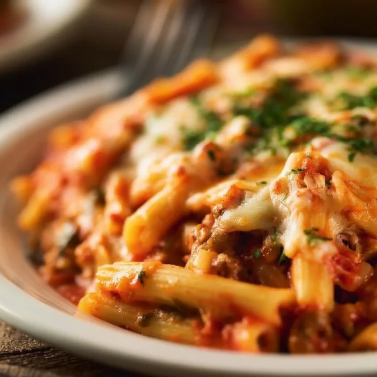 Delicious crockpot baked ziti with melting cheese and pasta