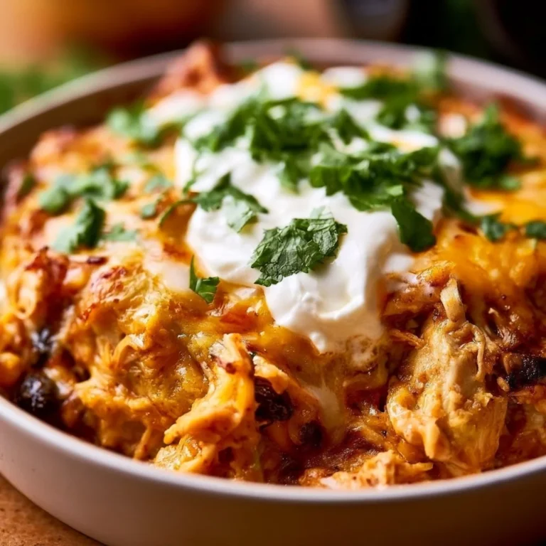 Cheesy chicken enchilada casserole made in a crockpot for a comforting meal.