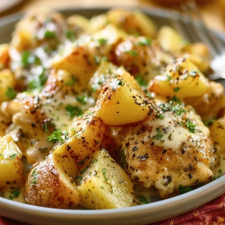 Crockpot Garlic Parmesan Chicken with potatoes in a savory sauce