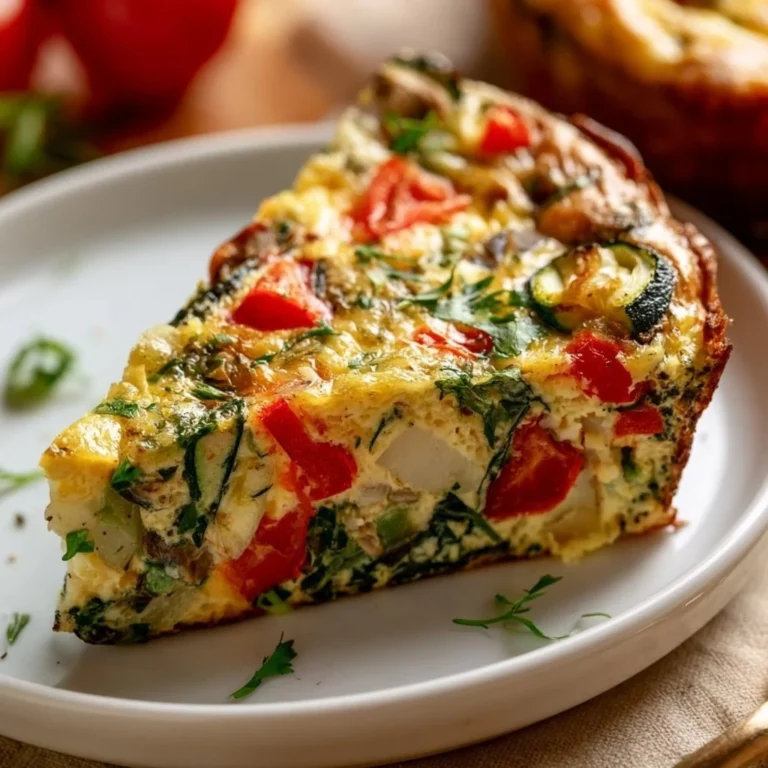 Crustless garden vegetable quiche with fresh vegetables and herbs