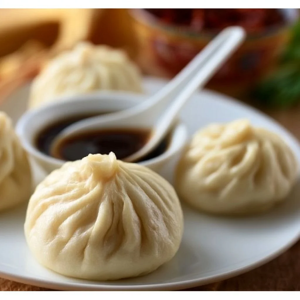 Delicious Shanghai soup dumplings (Xiao Long Bao) served with rich broth