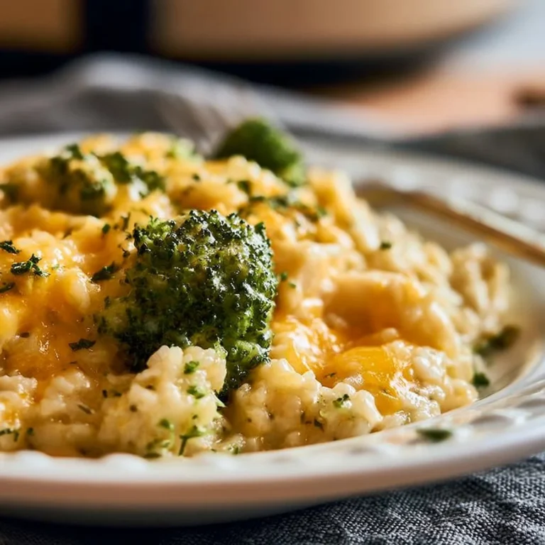 Crockpot Cheesy Chicken Broccoli Rice meal served in a bowl