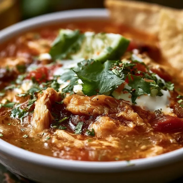 Bowl of easy Crockpot Chicken Tortilla Soup with toppings