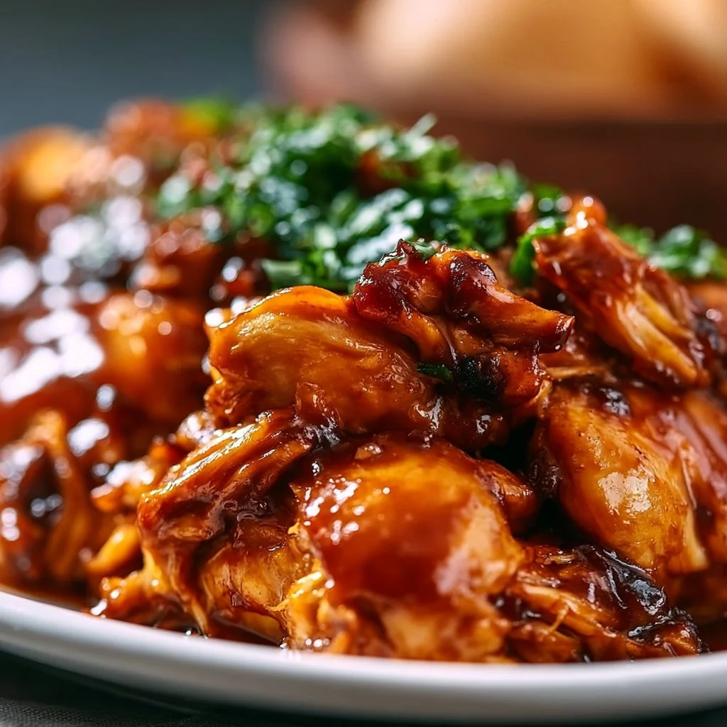 Easy Sweet Baby Rays Crockpot Chicken served with sides