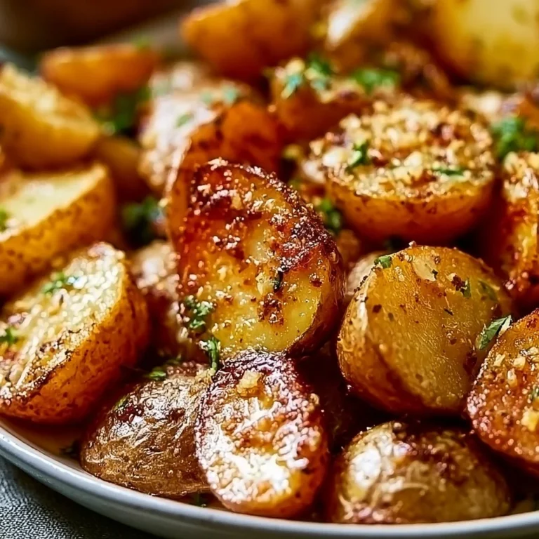 Delicious garlic butter parmesan roasted potatoes on a serving platter