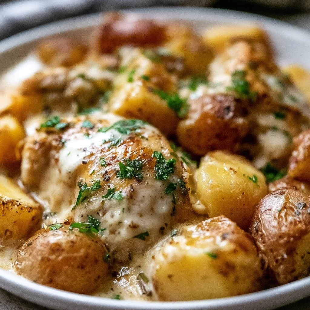 Delicious Garlic Parmesan Chicken with Potatoes cooked in a crockpot