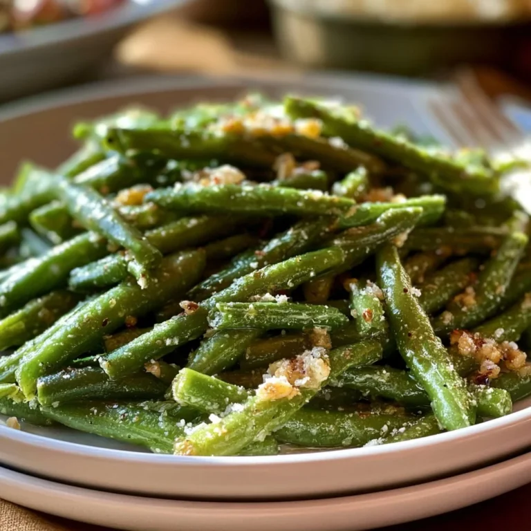 Garlic Parmesan Green Beans served in a bowl with garlic and parmesan cheese