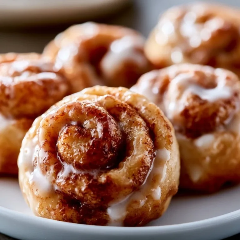 Delicious homemade cinnamon roll bites drizzled with icing on a plate