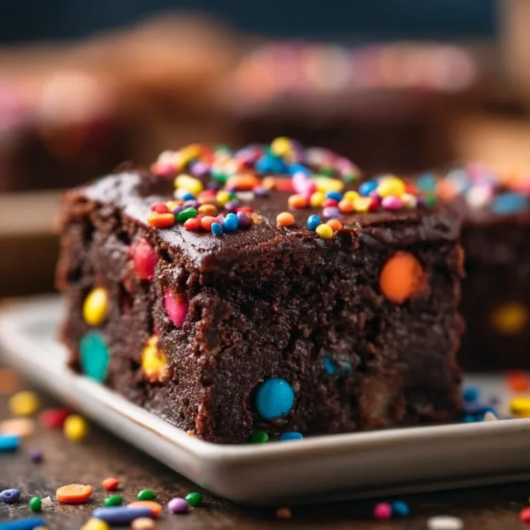 Homemade cosmic brownies topped with colorful sprinkles and chocolate drizzle
