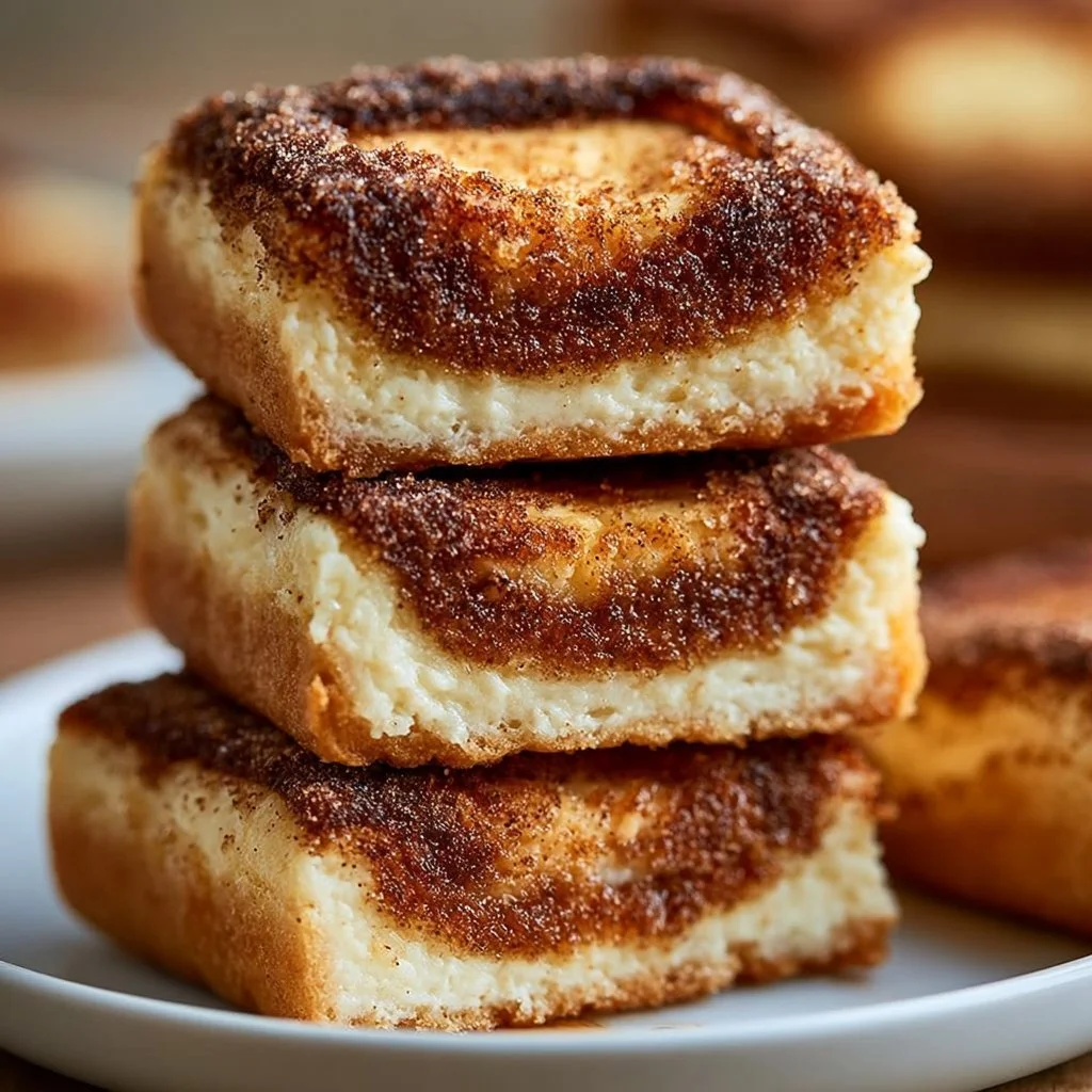 Delicious churro cheesecake bars with cinnamon sugar topping