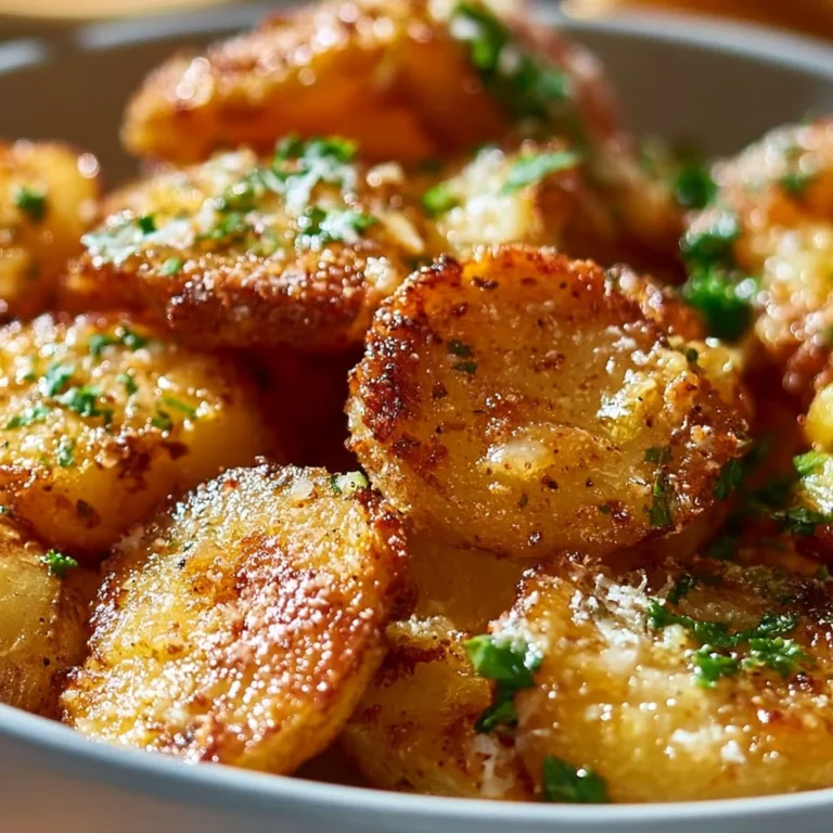 Crispy garlic butter parmesan potatoes served on a plate