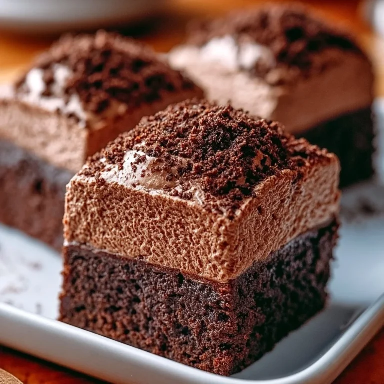 Delicious mousse-topped brownies with a rich, fudgy texture and tempting chocolate flavor.