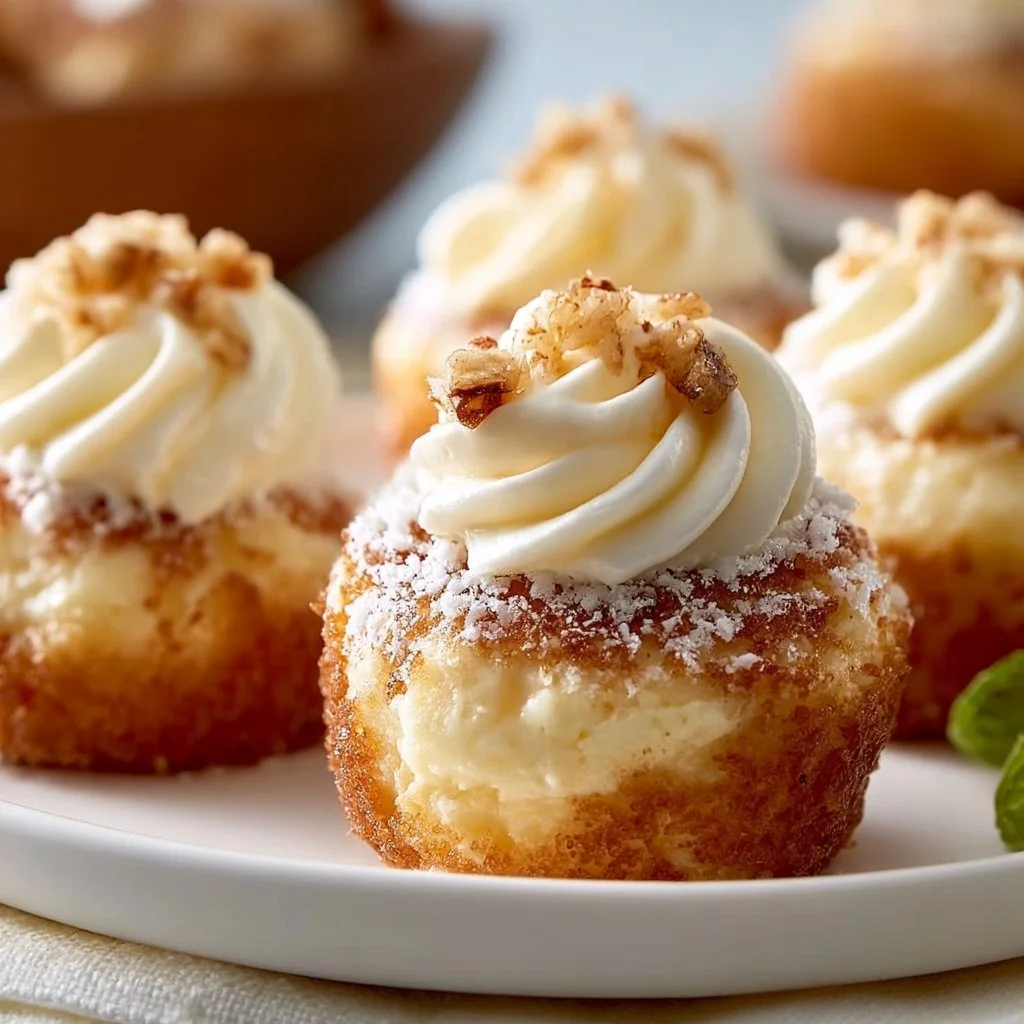 Italian Cream Bomb Cheesecake Bites topped with a creamy layer and chocolate drizzle