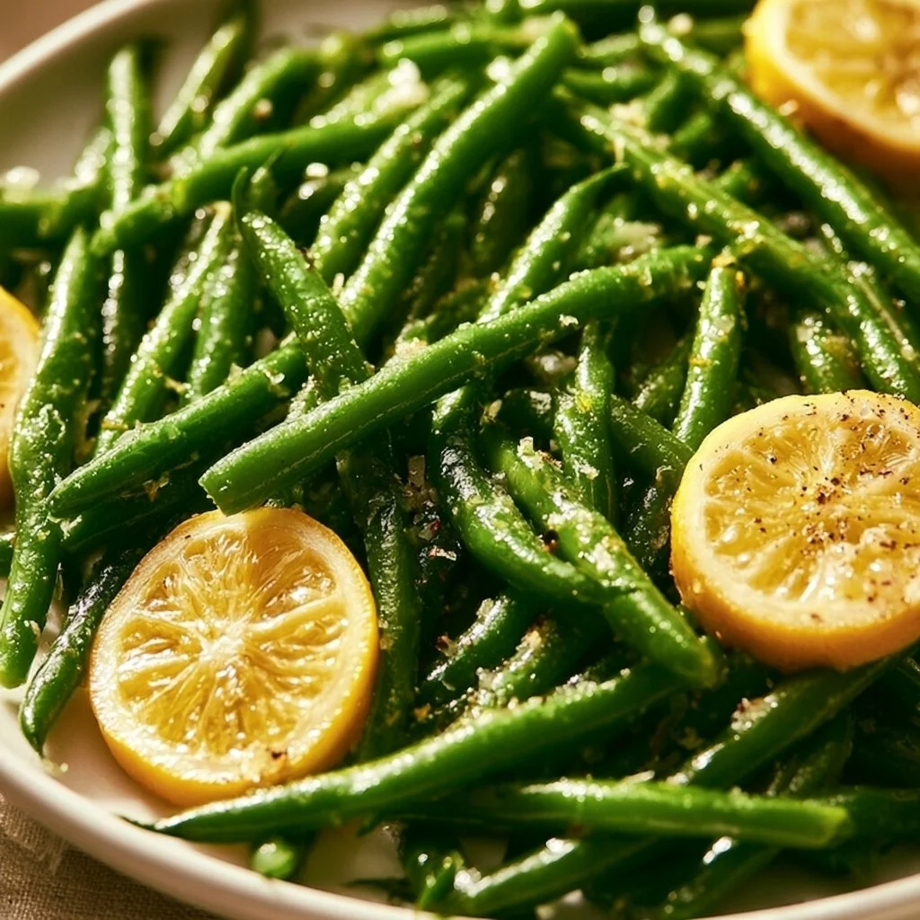 Fresh lemon garlic green beans cooked to perfection