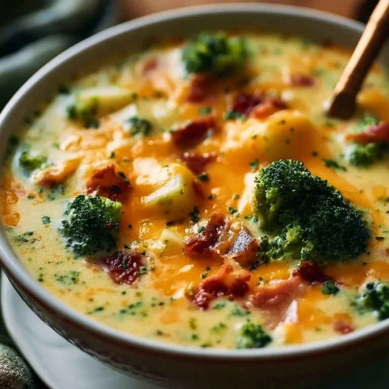 Bowl of loaded broccoli cheese potato soup garnished with green onions