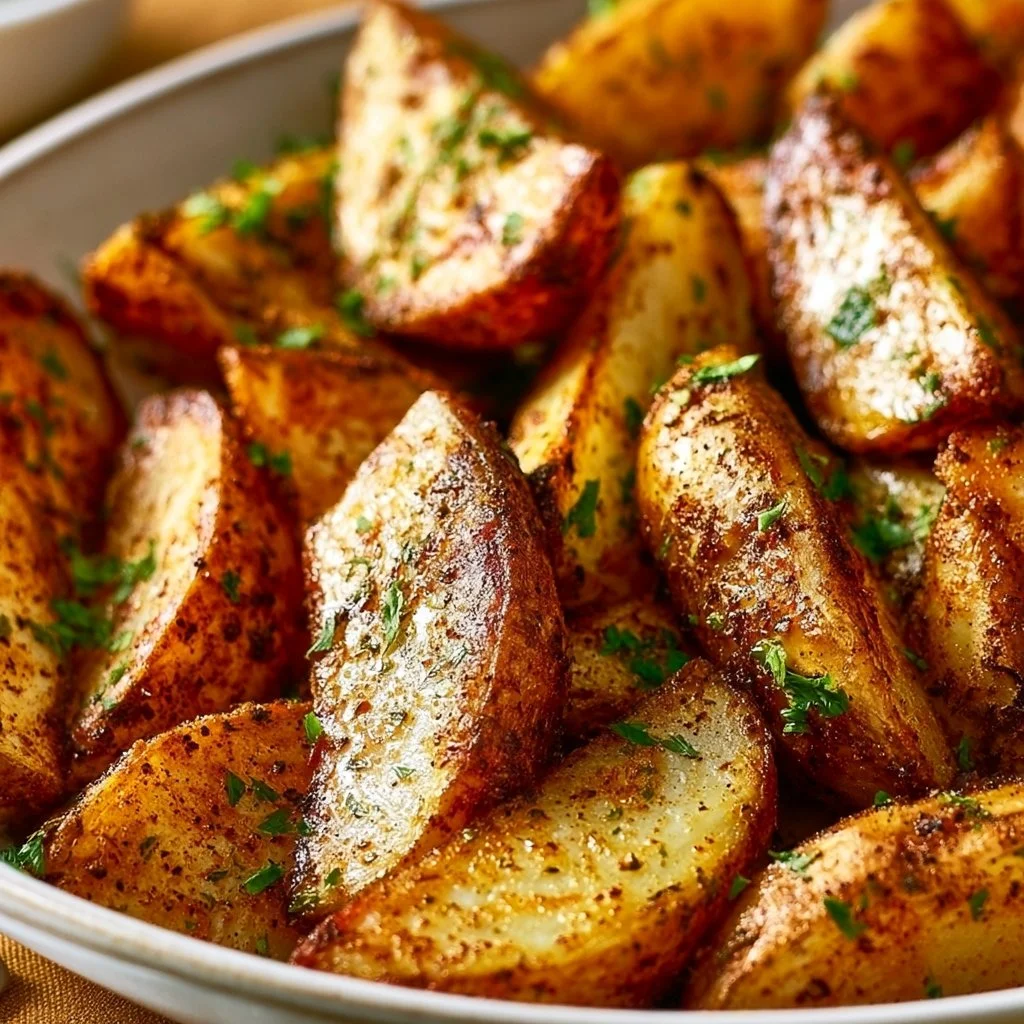 Mediterranean spiced potato wedges served on a plate