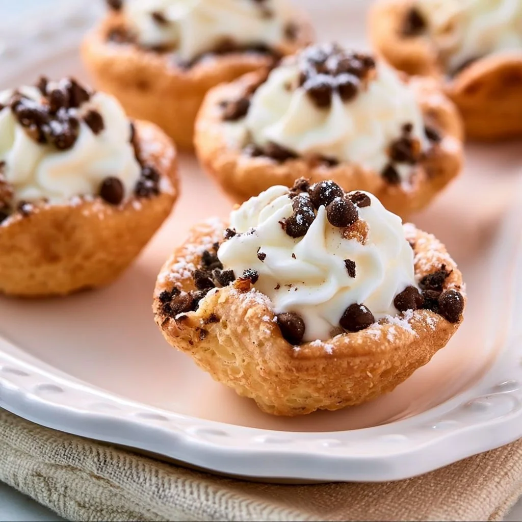 Mini Cannoli Cups filled with creamy ricotta and chocolate chips