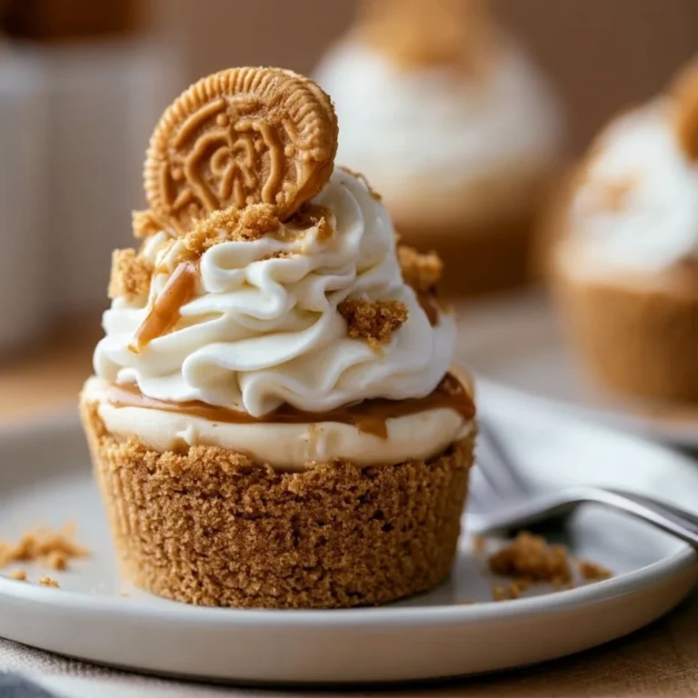 Delicious no-bake cookie butter cheesecake cups topped with cookie crumbles