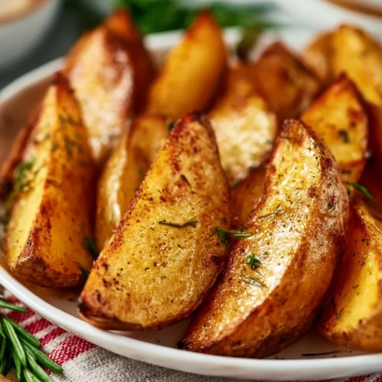 Crispy oven baked potato wedges served on a plate