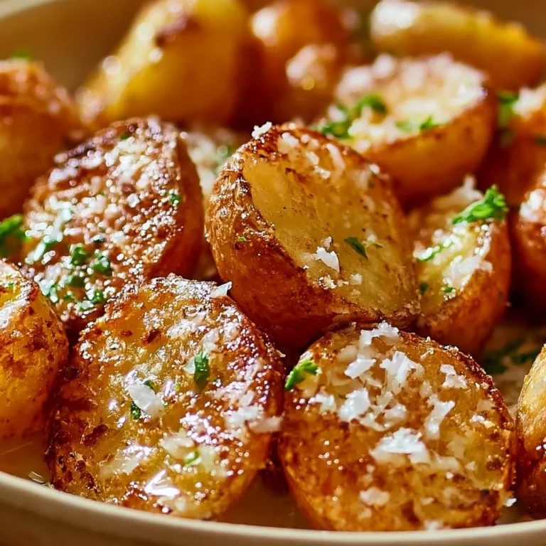 Savory Parmesan Crusted Potatoes topped with garlic butter for added flavor