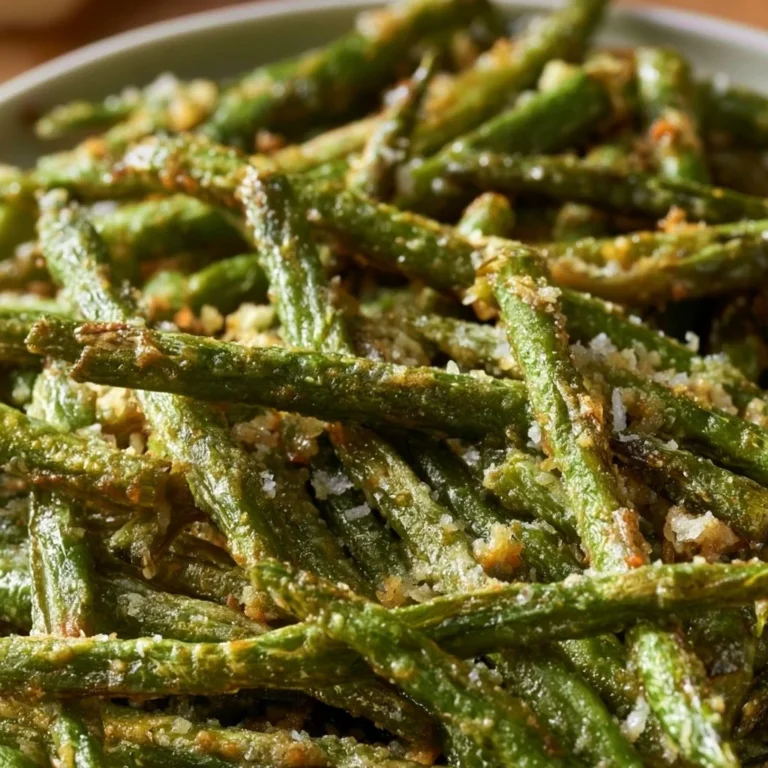 Parmesan Roasted Green Beans served in a bowl, garnished with cheese and herbs.
