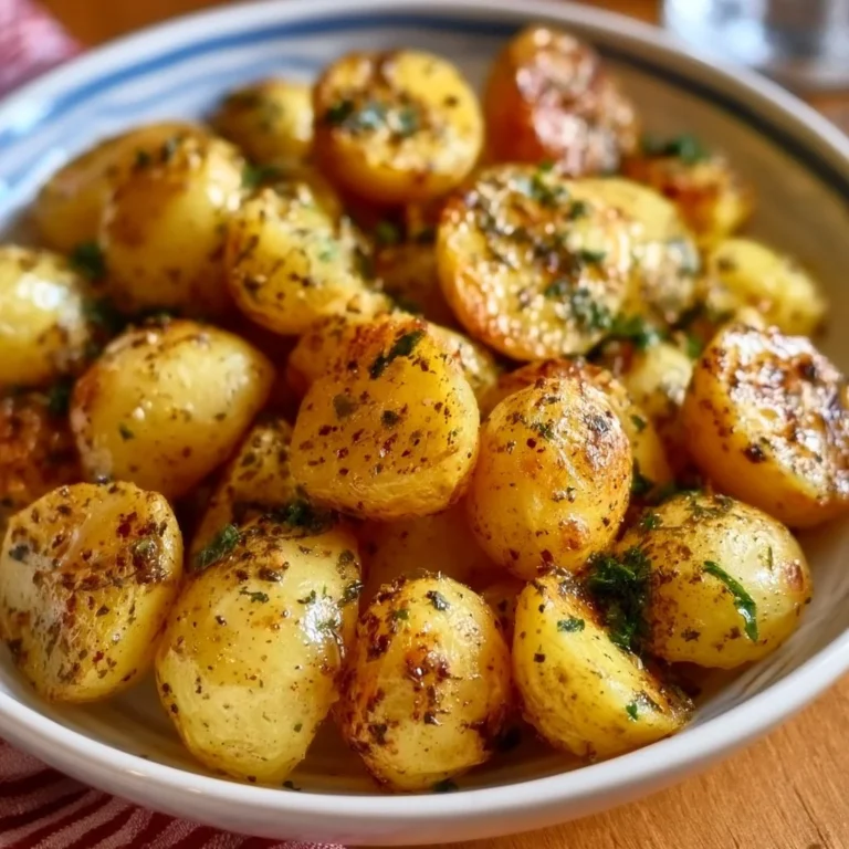 Delicious Roasted Greek Lemon Potatoes garnished with herbs and lemon slices.
