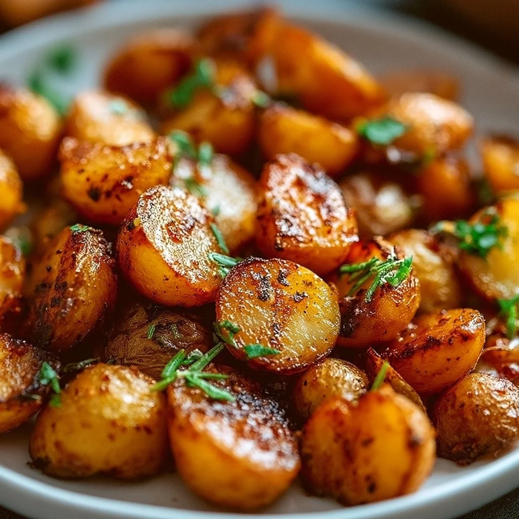 Delicious roasted mini potatoes served in a bowl with seasoning.