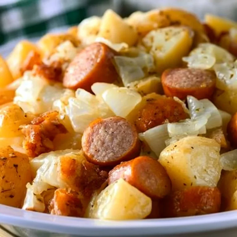 Slow cooker sausage and potato casserole ready to serve