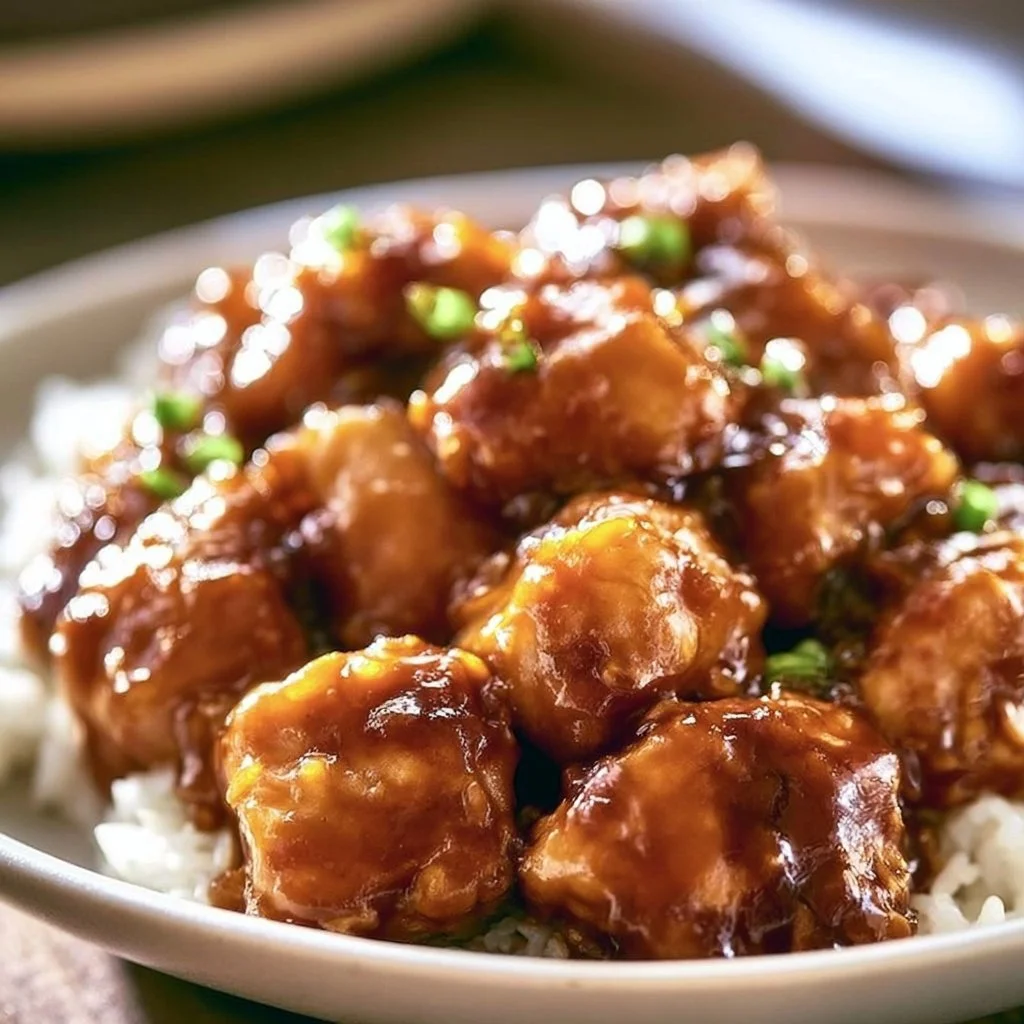 Delicious plate of Slow Cooker Sticky Honey Chicken garnished with herbs