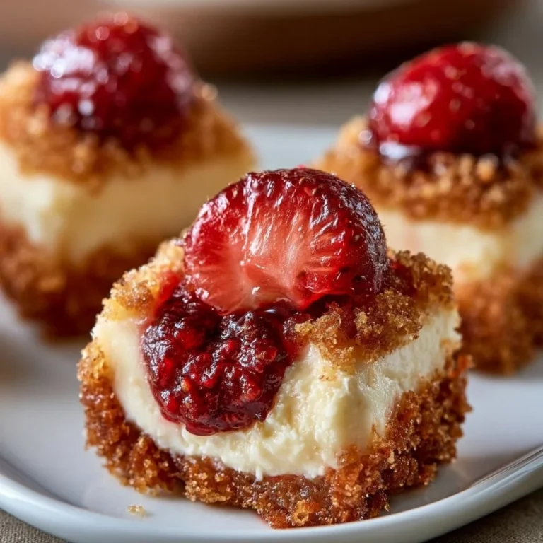 Strawberry Crunch Cheesecake Bites topped with crunchy strawberry crumble