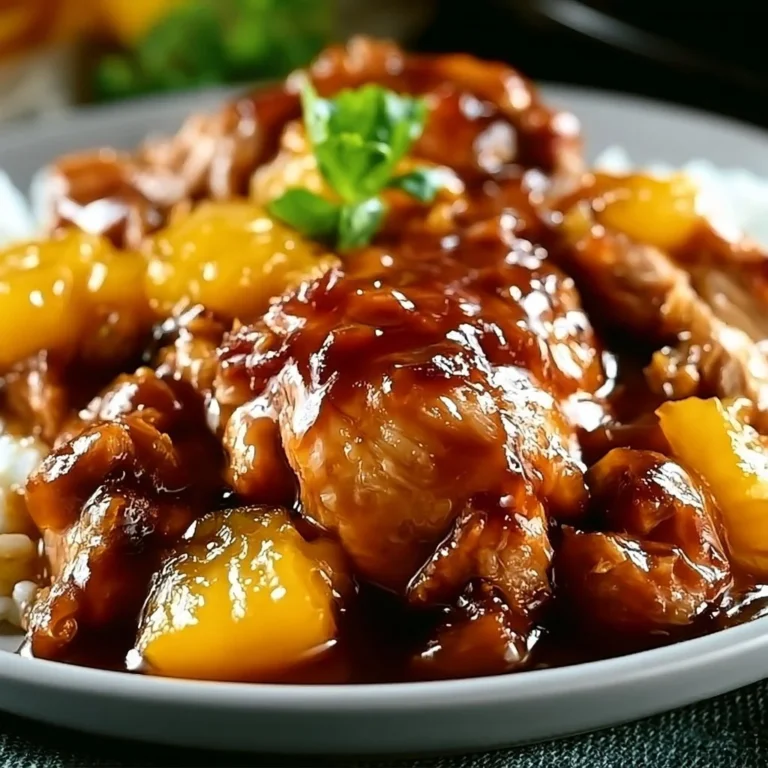 Sweet Hawaiian Crockpot Chicken served on a plate with colorful vegetables