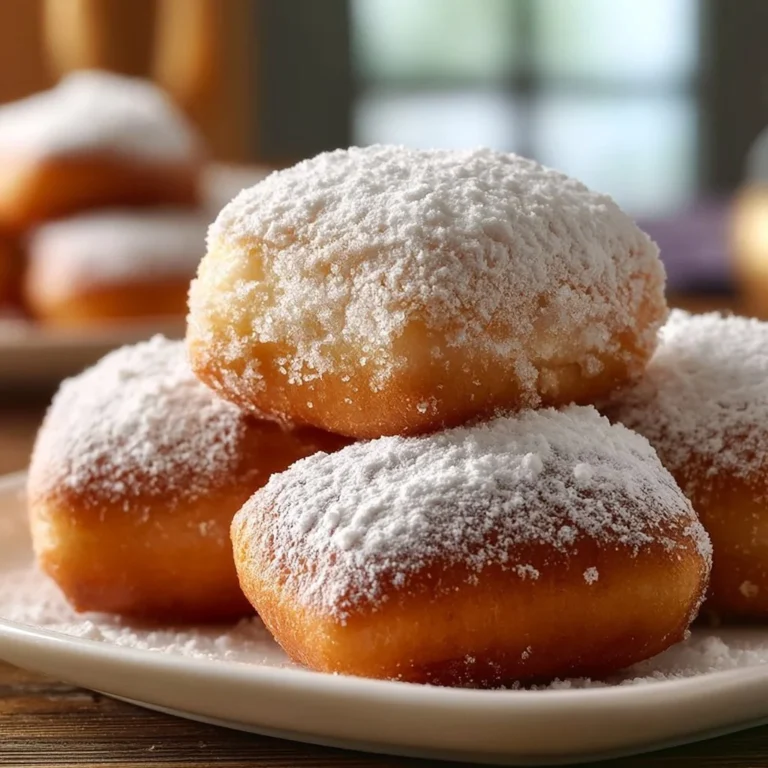 Delicious vanilla French beignets dusted with powdered sugar
