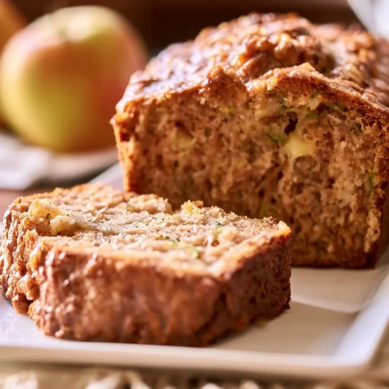 Sliced apple zucchini bread on a wooden board, showcasing its moist texture and flavor.