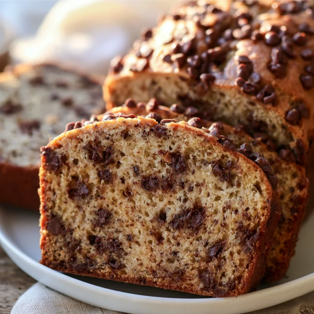 Delicious banana bread with chocolate chips fresh out of the oven