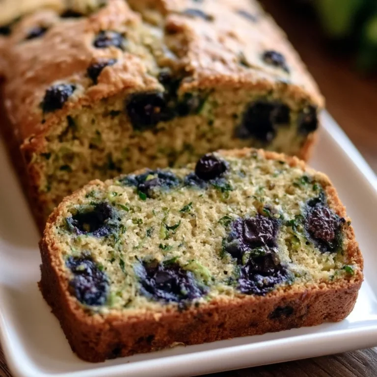 Freshly baked blueberry zucchini bread on a cooling rack.
