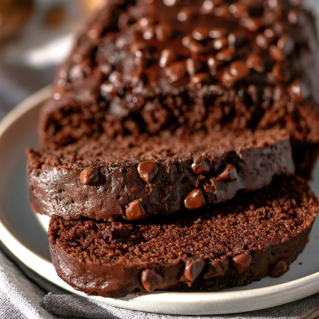 Delicious chocolate banana bread with chocolate chips and ripe bananas
